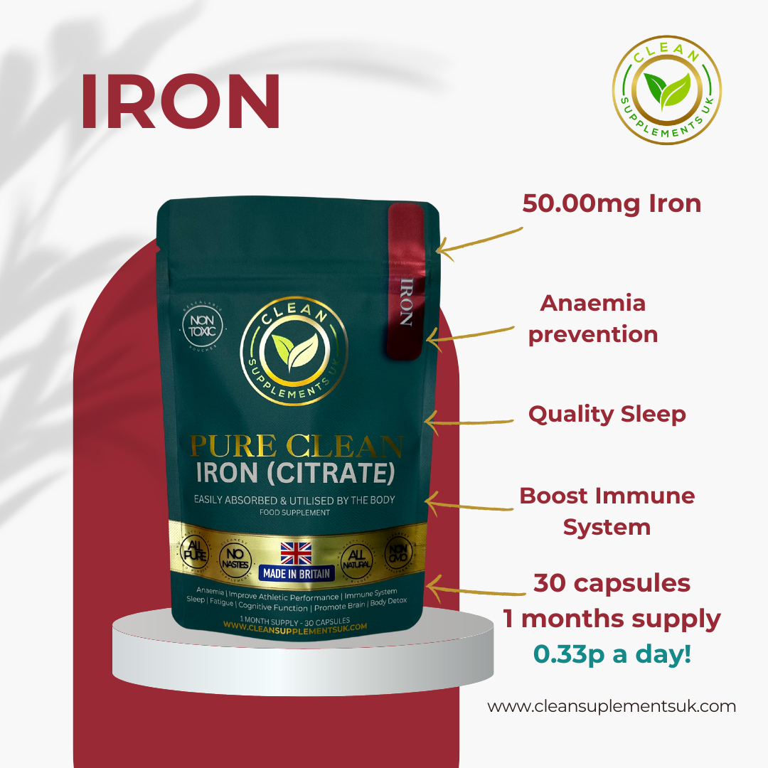 Clean Supplements UK Iron (Citrate) High Strength – Clean UK Iron Supplement for Energy, Focus & Oxygen Support.