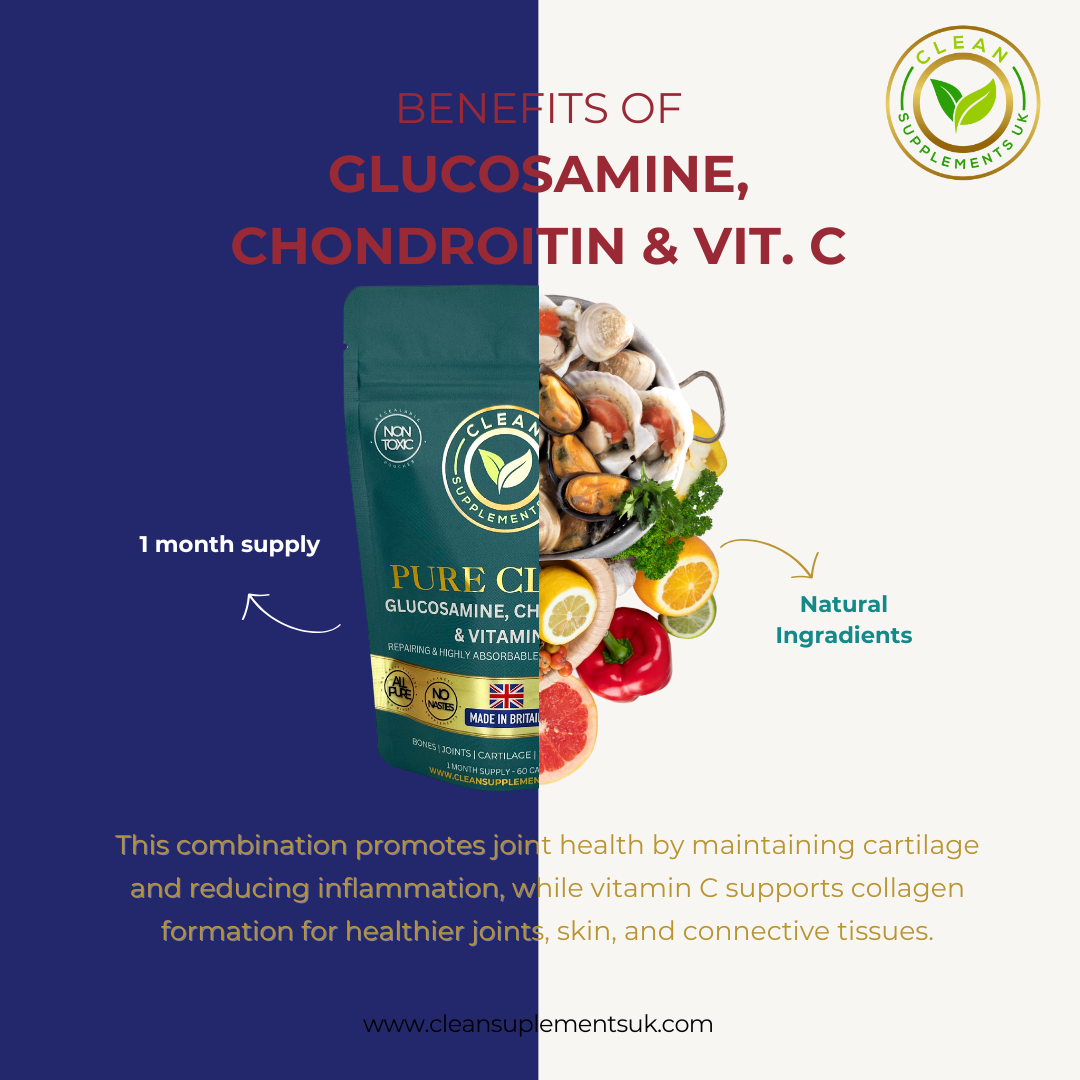Glucosamine + Chondroitin + Vitamin C | Joint Flexibility & Cartilage Support | Clean UK-Made Formula (No Endangered Sources)