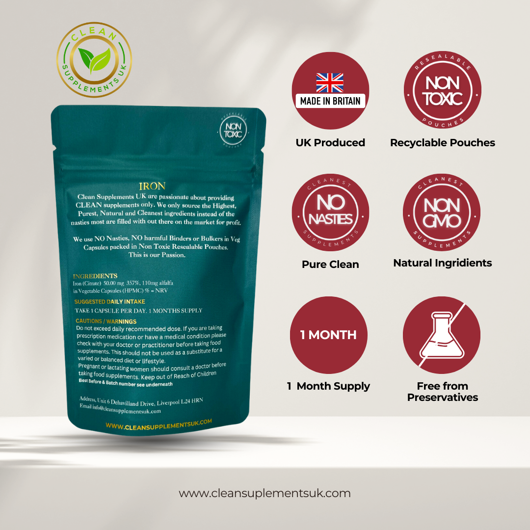 Iron (Citrate) | Clean UK Iron Supplement for Energy, Focus & Oxygen Support