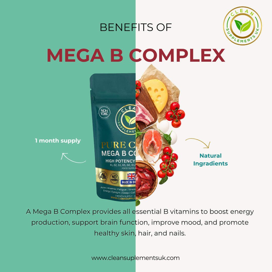 Mega B Complex High Potency P5P – Clean Energy, Focus & Stress Support | UK-Made Vitamin B Supplement