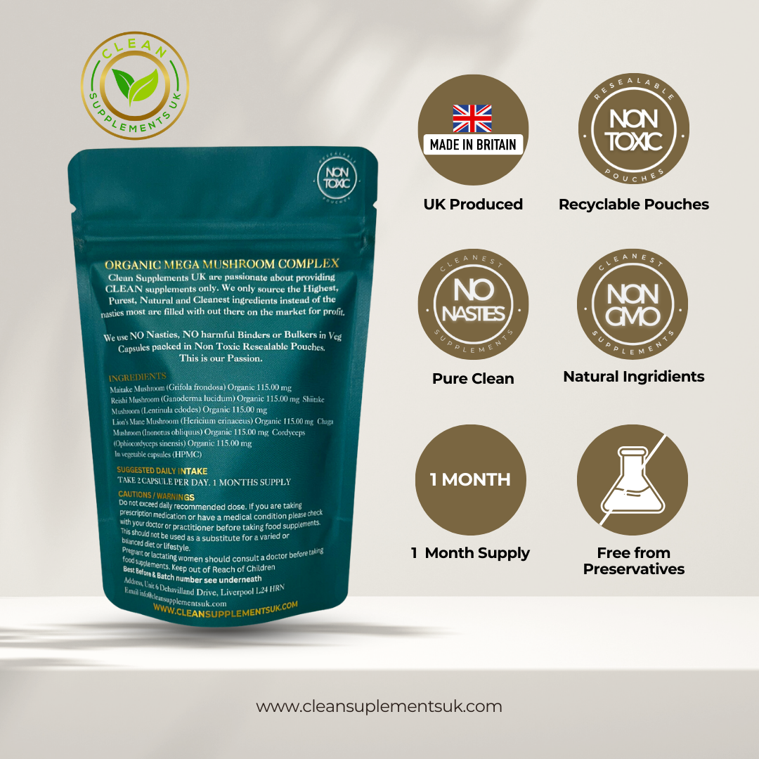 Organic Mega Mushroom Complex | Lion’s Mane, Reishi & Cordyceps | Clean UK-Made Adaptogenic Formula