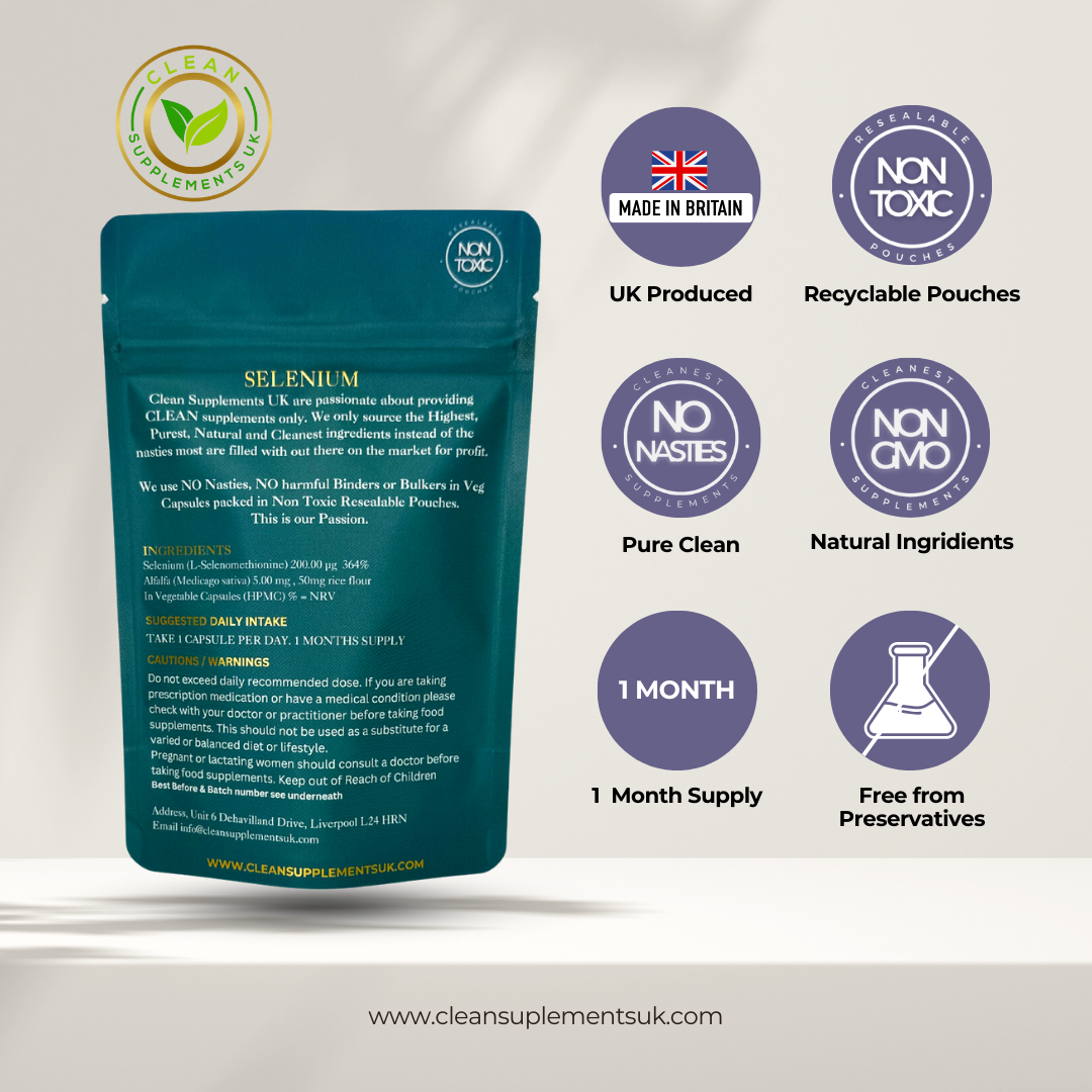 Selenium 200µg | Natural Amino Acid Antioxidant for Thyroid, Immunity & Fertility | Clean UK-Made