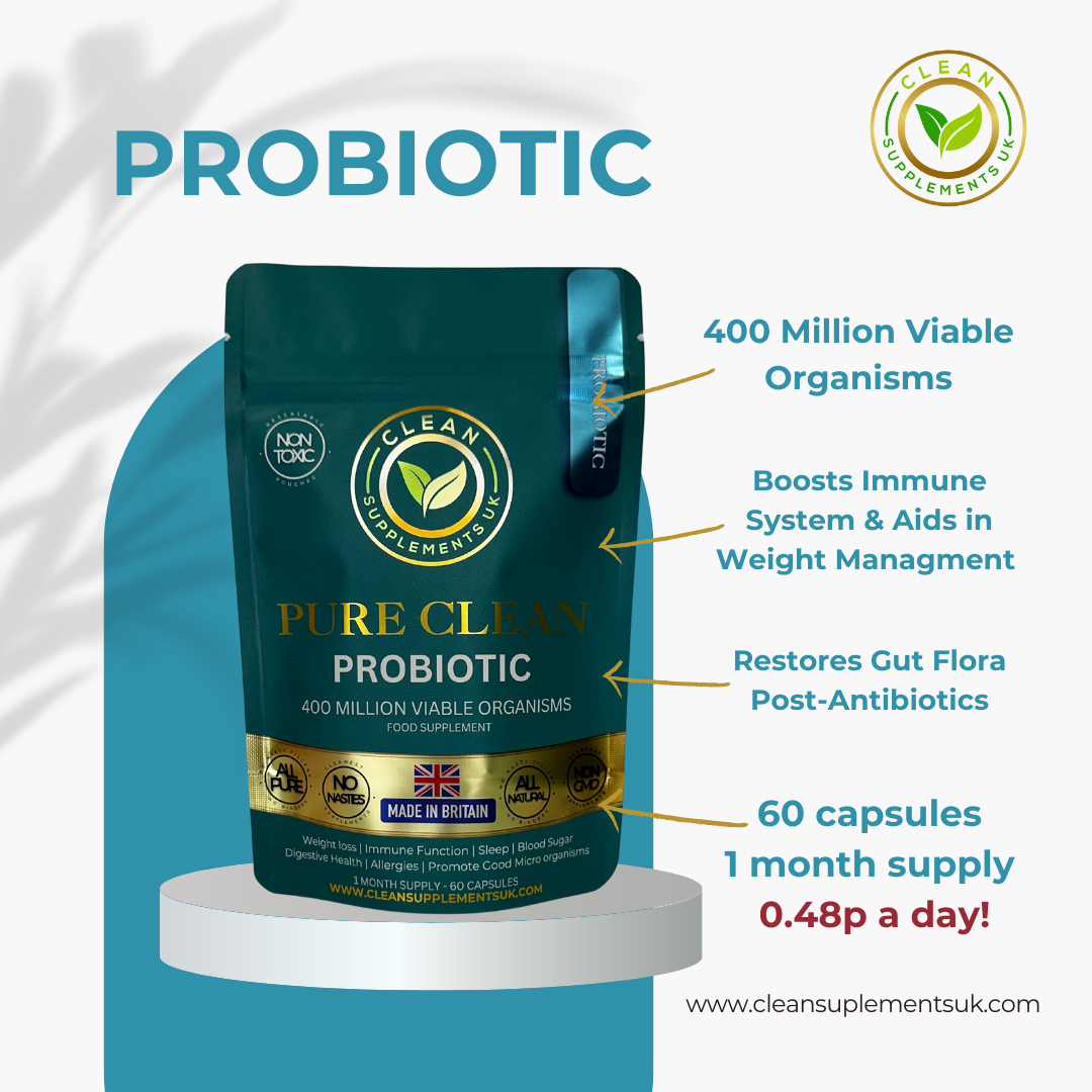 Clean Supplements UK Probiotic 400 Million CFU – Gut, Digestive & Immune Support, Clean UK-Made Vegan Capsules.