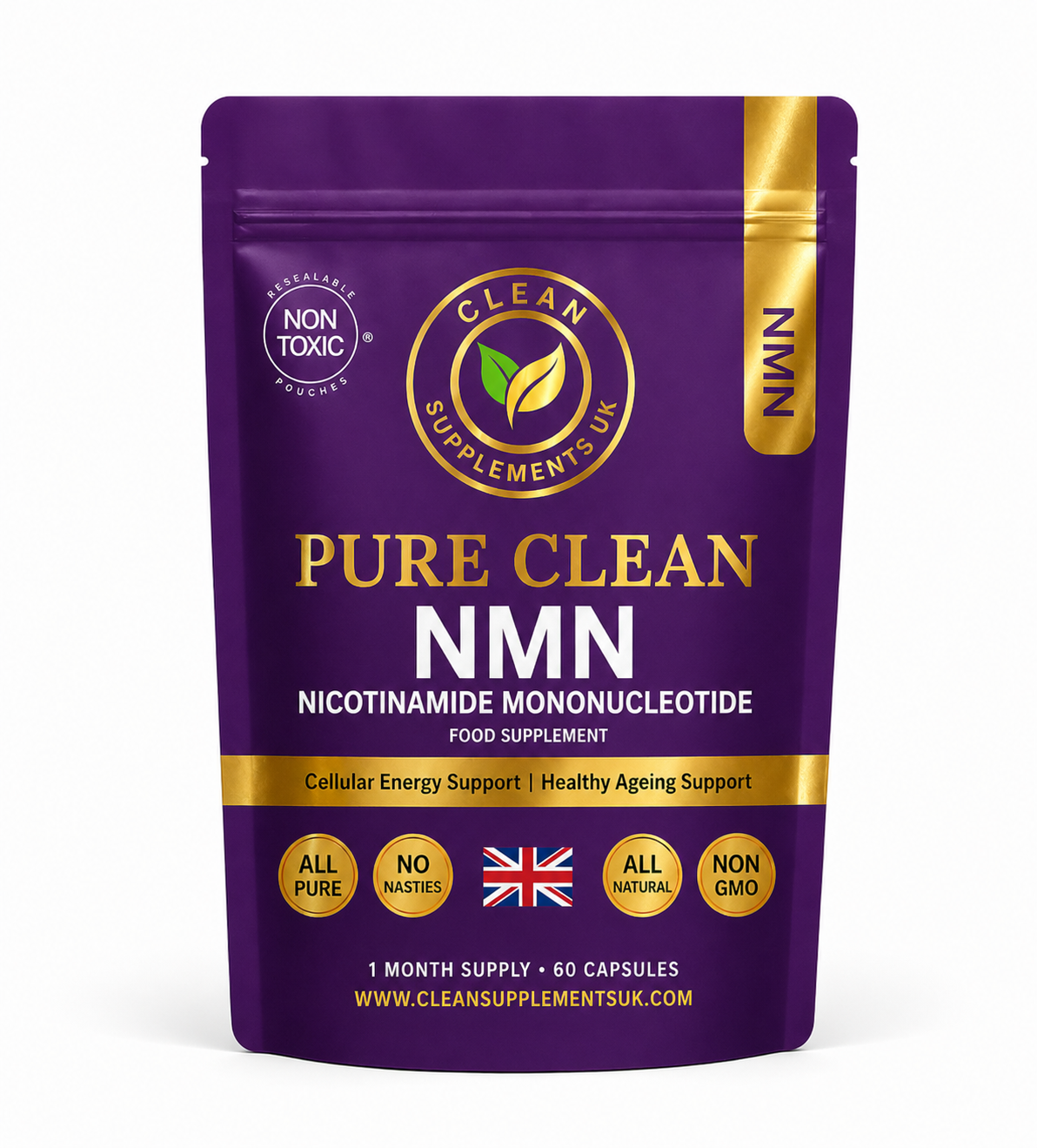 Pure Clean NMN 500mg capsules by Clean Supplements UK – Nicotinamide Mononucleotide NAD+ longevity supplement UK