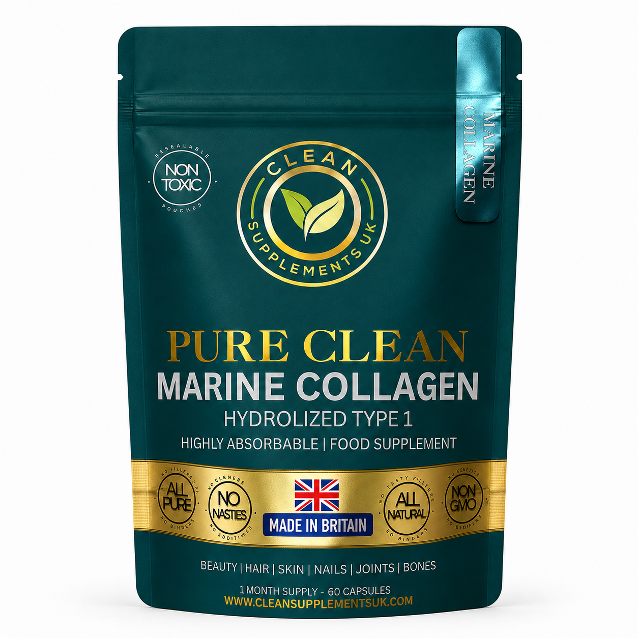 Pure Clean Marine Collagen Capsules UK – No Fillers, No Binders, No Nasties CLEAN SUPPLEMENTS UK BRITSIH SUPPLEMENTS