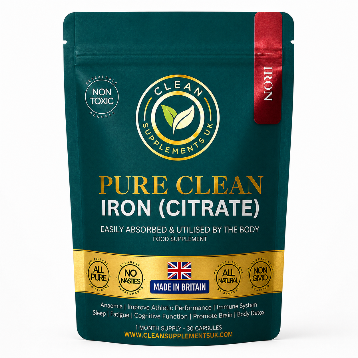 Clean Supplements UK Iron (Citrate) High Strength – Clean UK Iron Supplement for Energy, Focus & Oxygen Support. british supplement's
