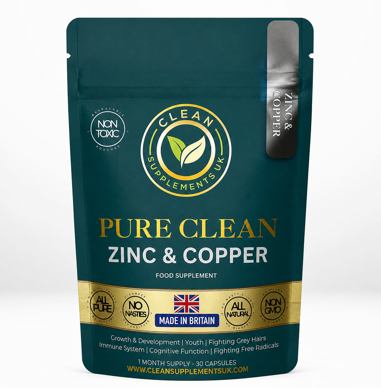 Zinc & Copper Capsules in Eco Pouch – Balanced 15:1 Complex for Immunity, Skin & Hormones – Clean Supplements UK british supplements pure clean