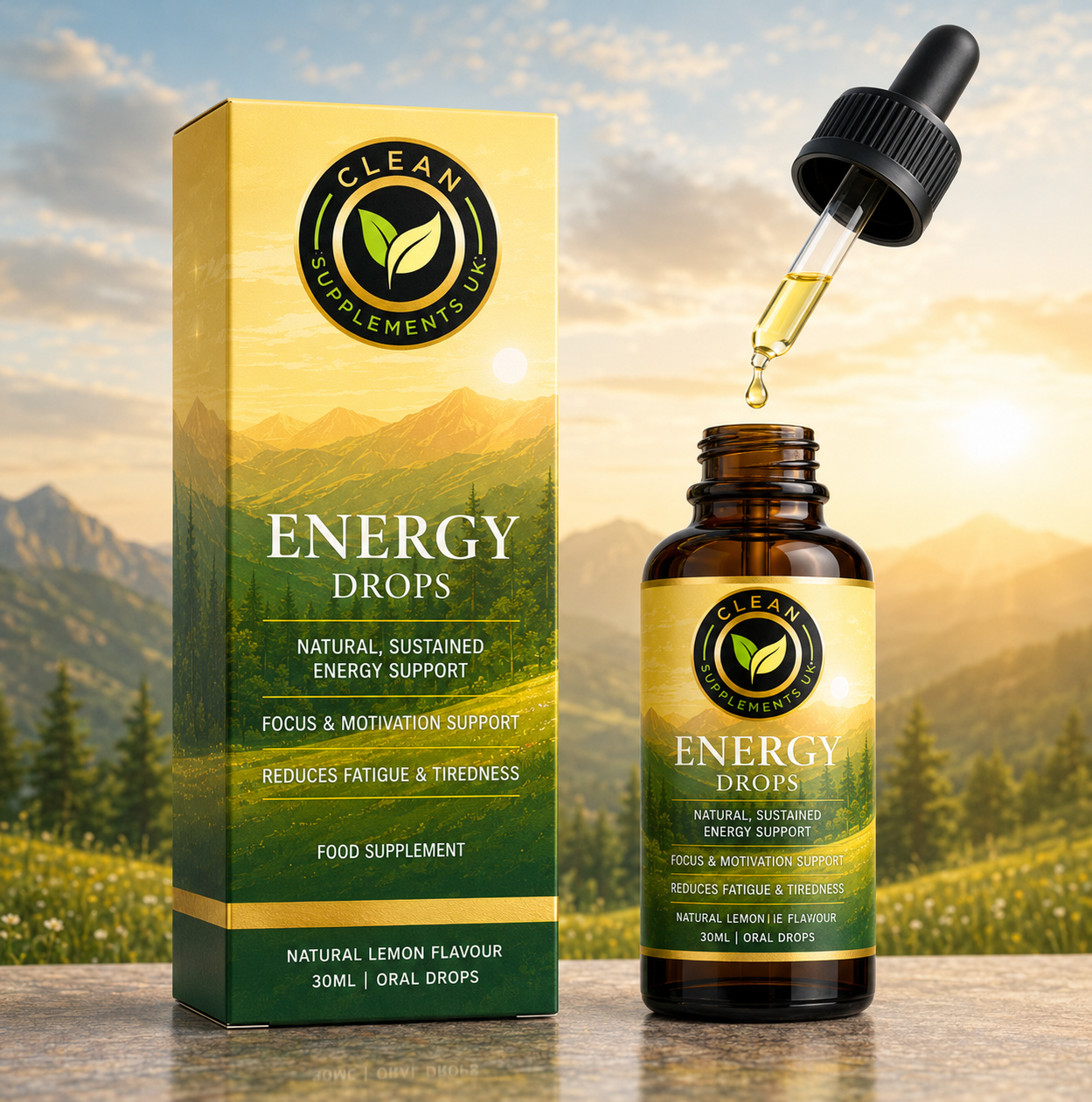 Fast-Acting Energy Drops by Clean Supplements UK for Daily Energy, Focus, Mental Clarity and Reduced Fatigue