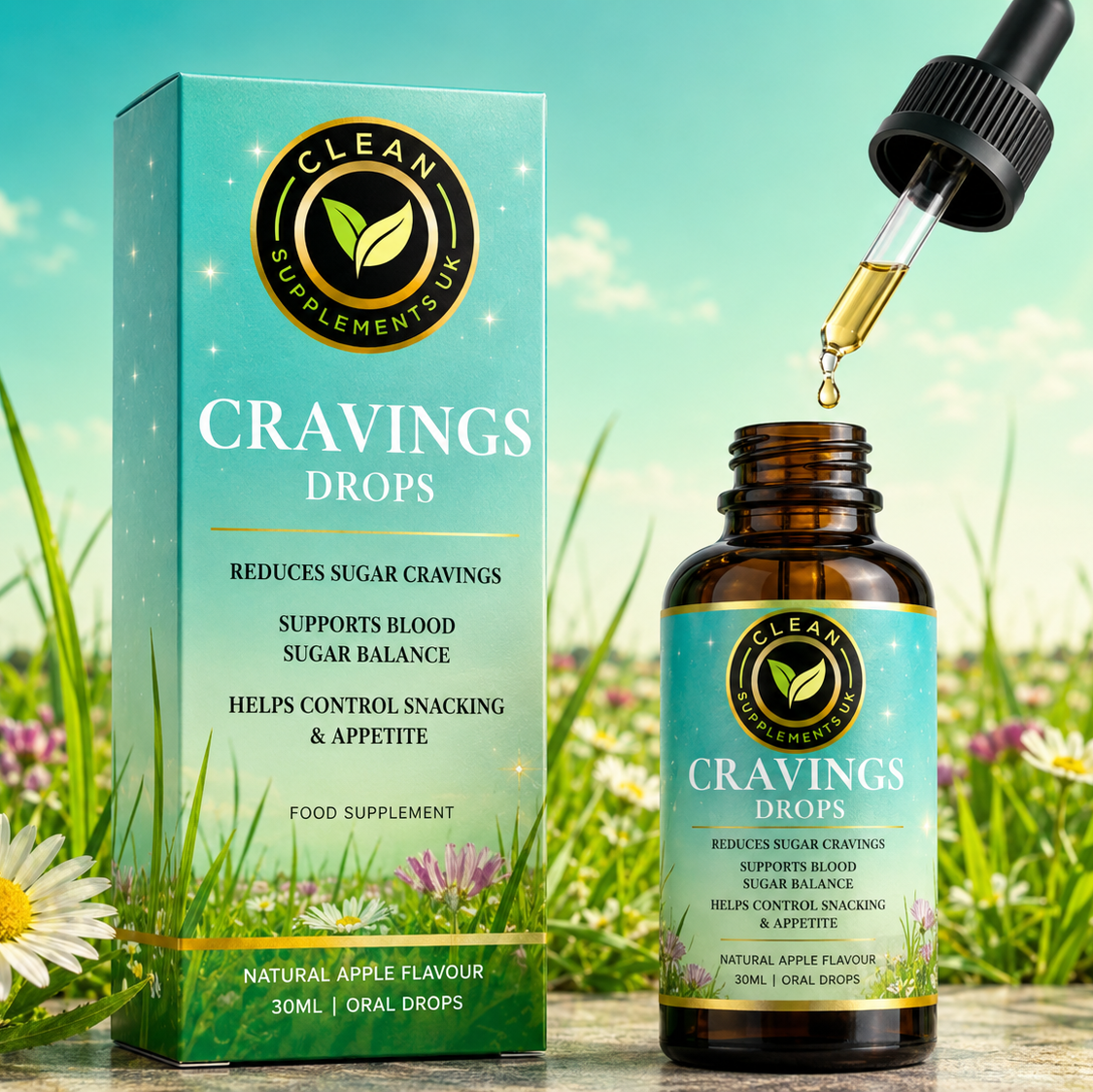 Cravings Drops by Clean Supplements UK with Berberine, Gymnema, Saffron and Chromium for Daily Craving Support