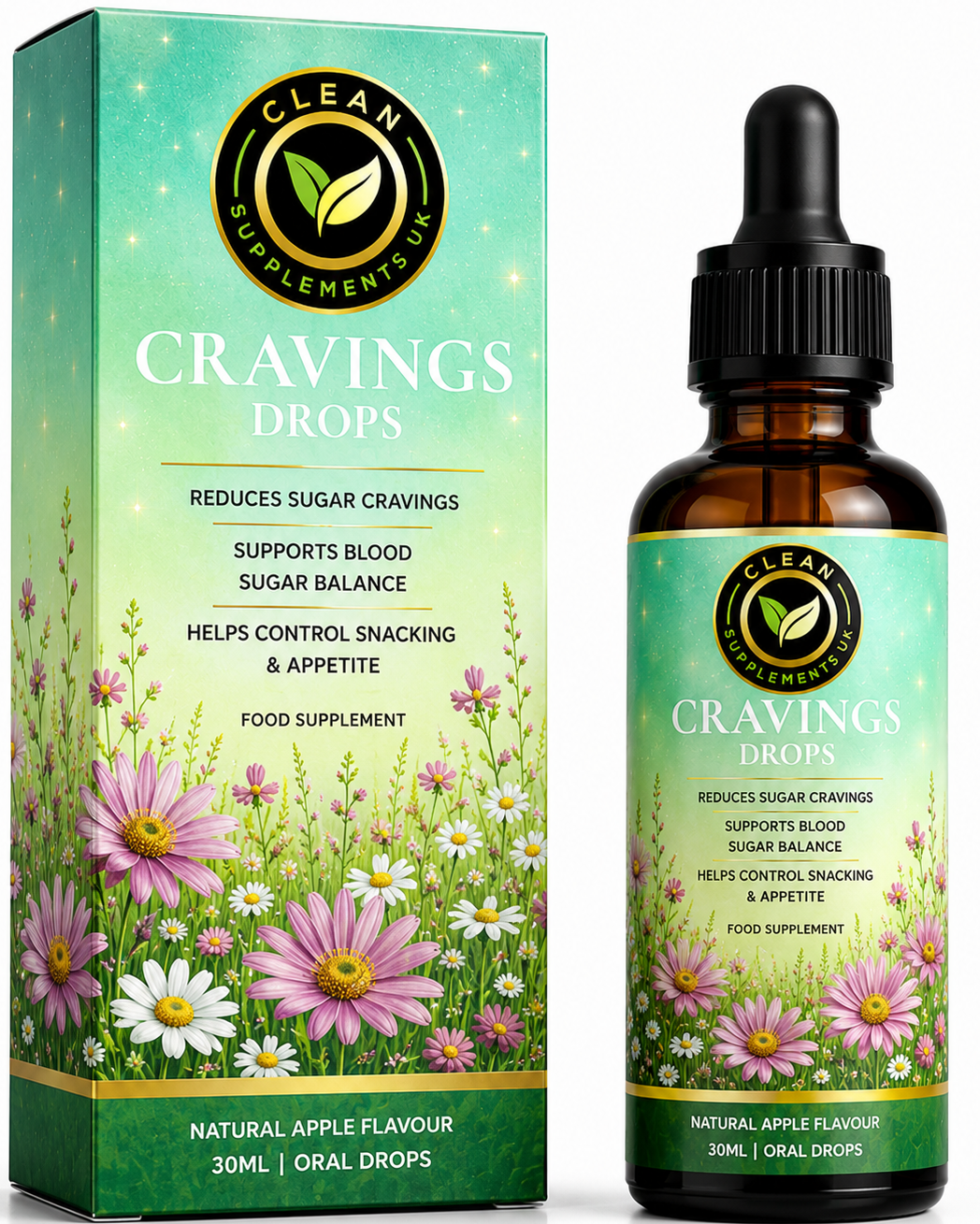 Clean Supplements UK Cravings Drops - Fast-Acting Sugar Craving and Appetite Support Liquid Supplement