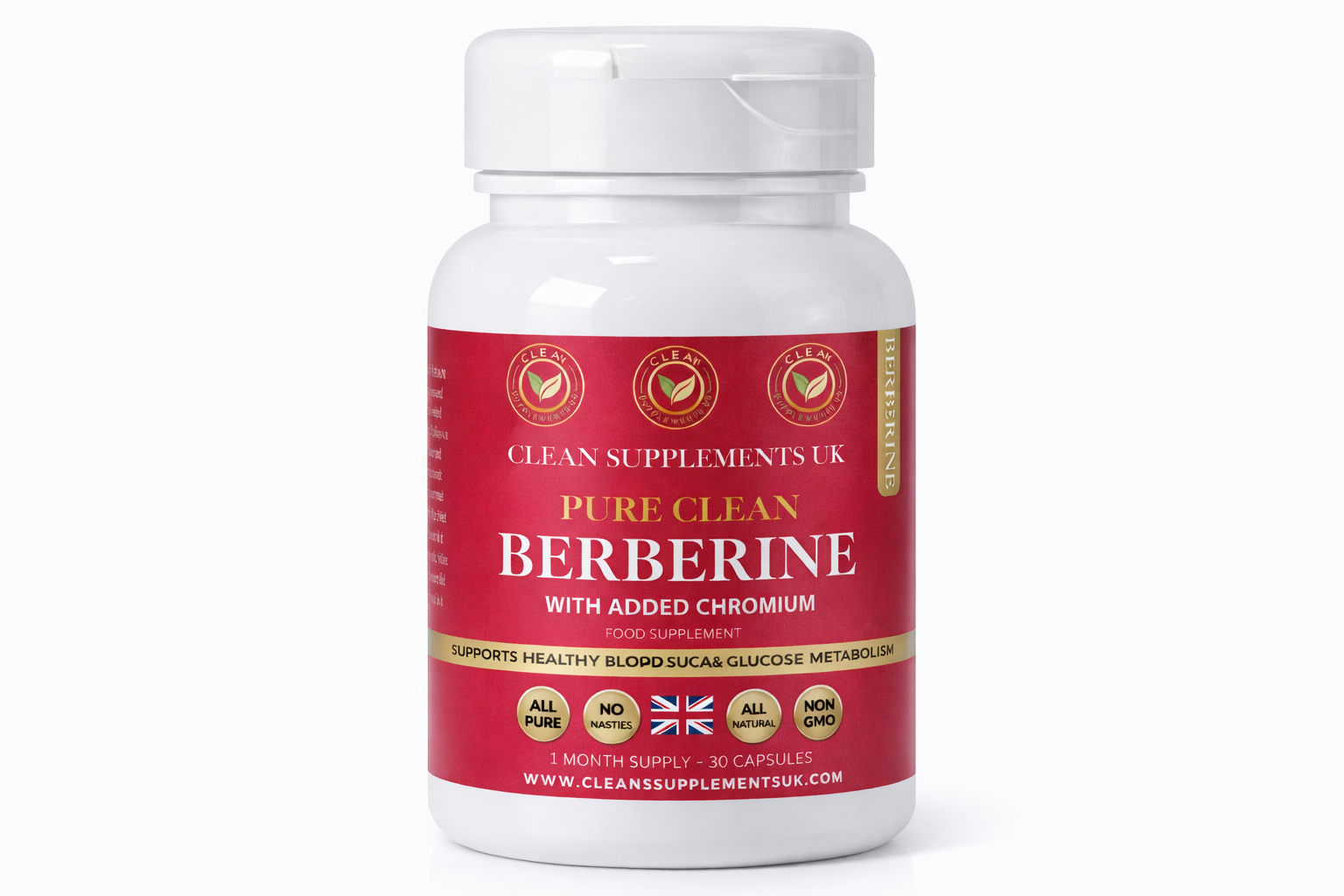 Berberine 500mg with Chromium UK Clean Supplements weight management capsules