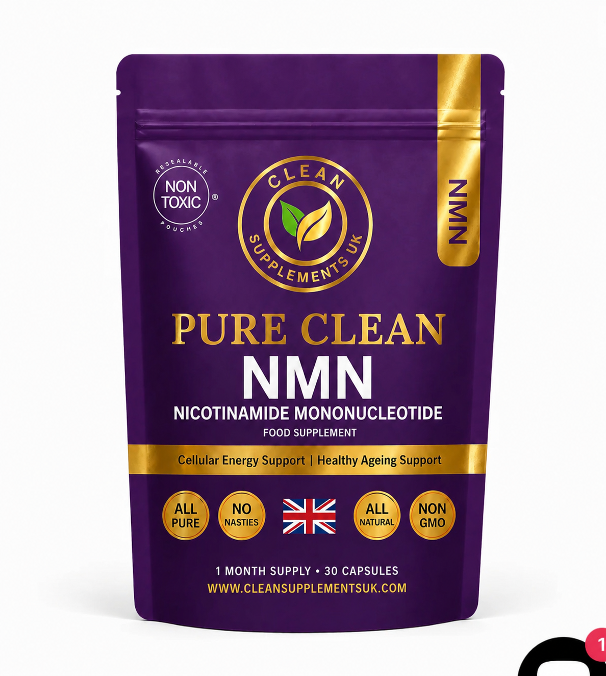 Pure Clean NMN 500mg capsules by Clean Supplements UK – Nicotinamide Mononucleotide NAD+ longevity supplement UK