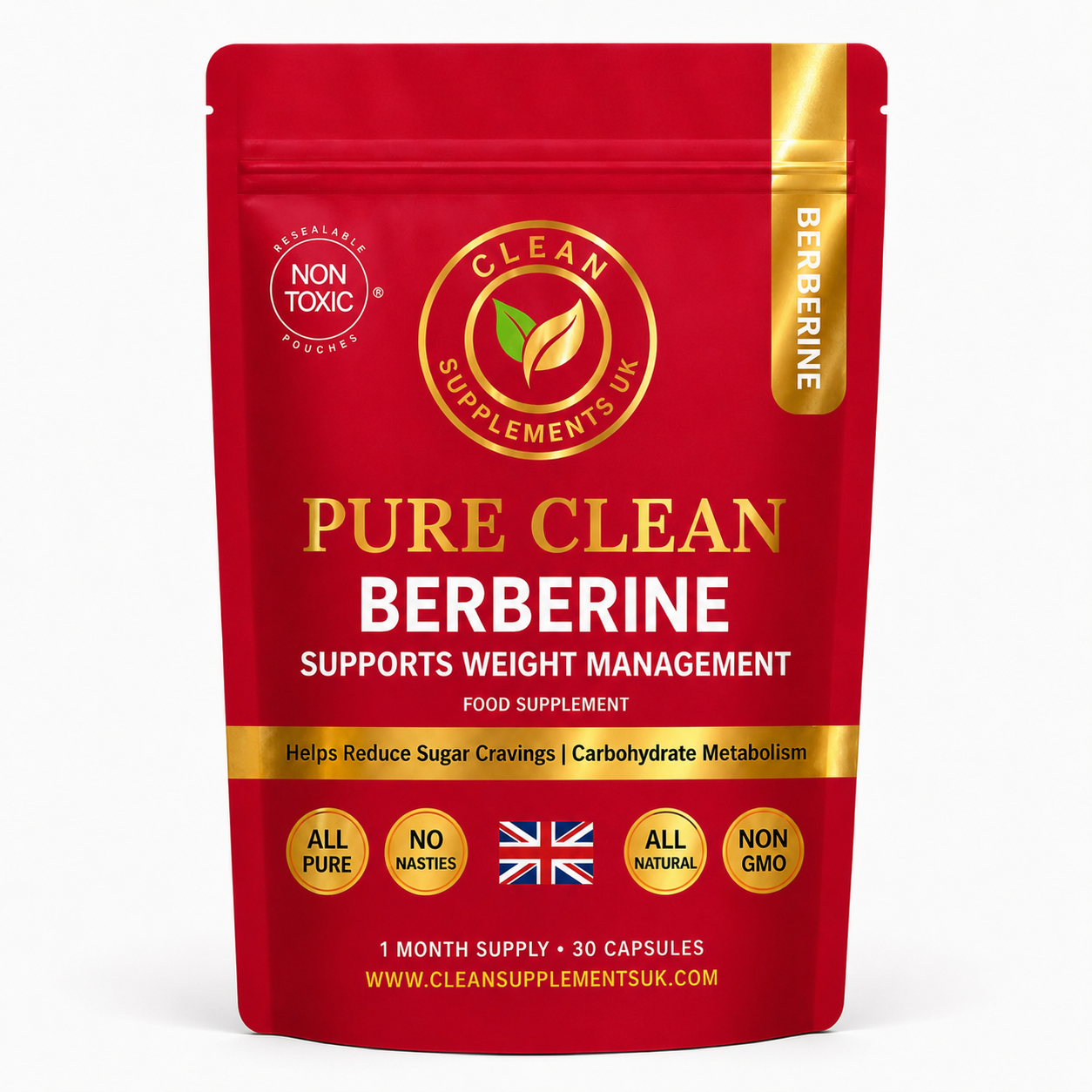 Berberine 500mg with Chromium UK Clean Supplements weight management capsules