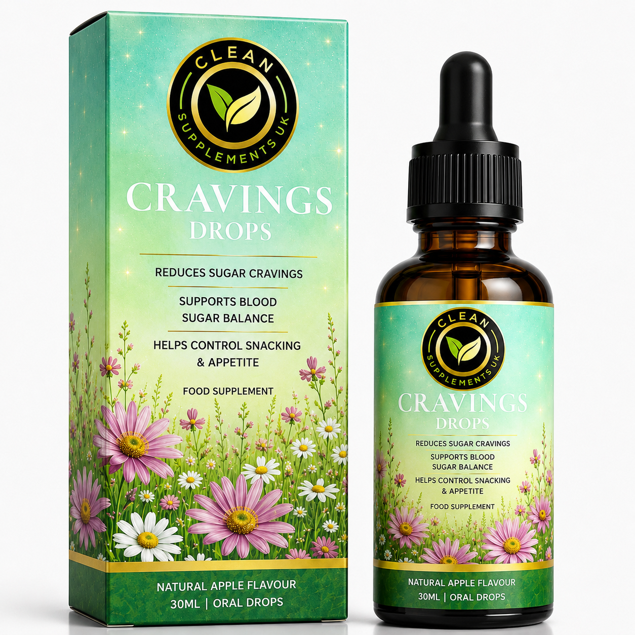 Clean Supplements UK Cravings Drops - Fast-Acting Sugar Craving and Appetite Support Liquid Supplement