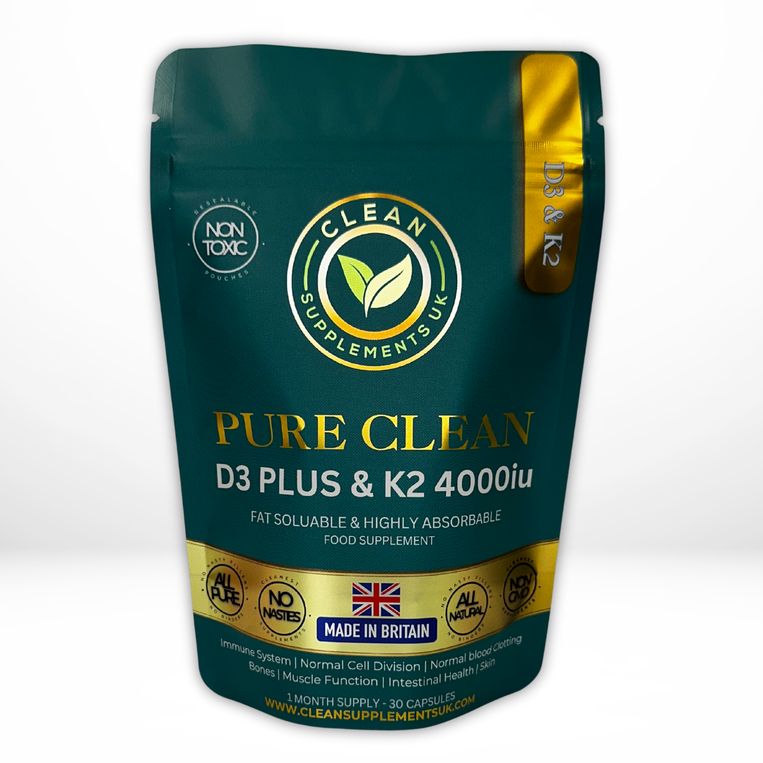 Vitamin D3 + K2 Complex in Eco Pouch – 4000IU D3 & MK-7 for Bone, Heart & Immunity – Clean Supplements UK
