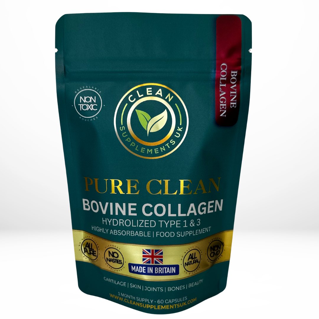 Clean Supplements UK Bovine Collagen Type 1 & 3 – Grass-Fed, Hydrolysed Collagen for Skin, Hair, Joints & Bones