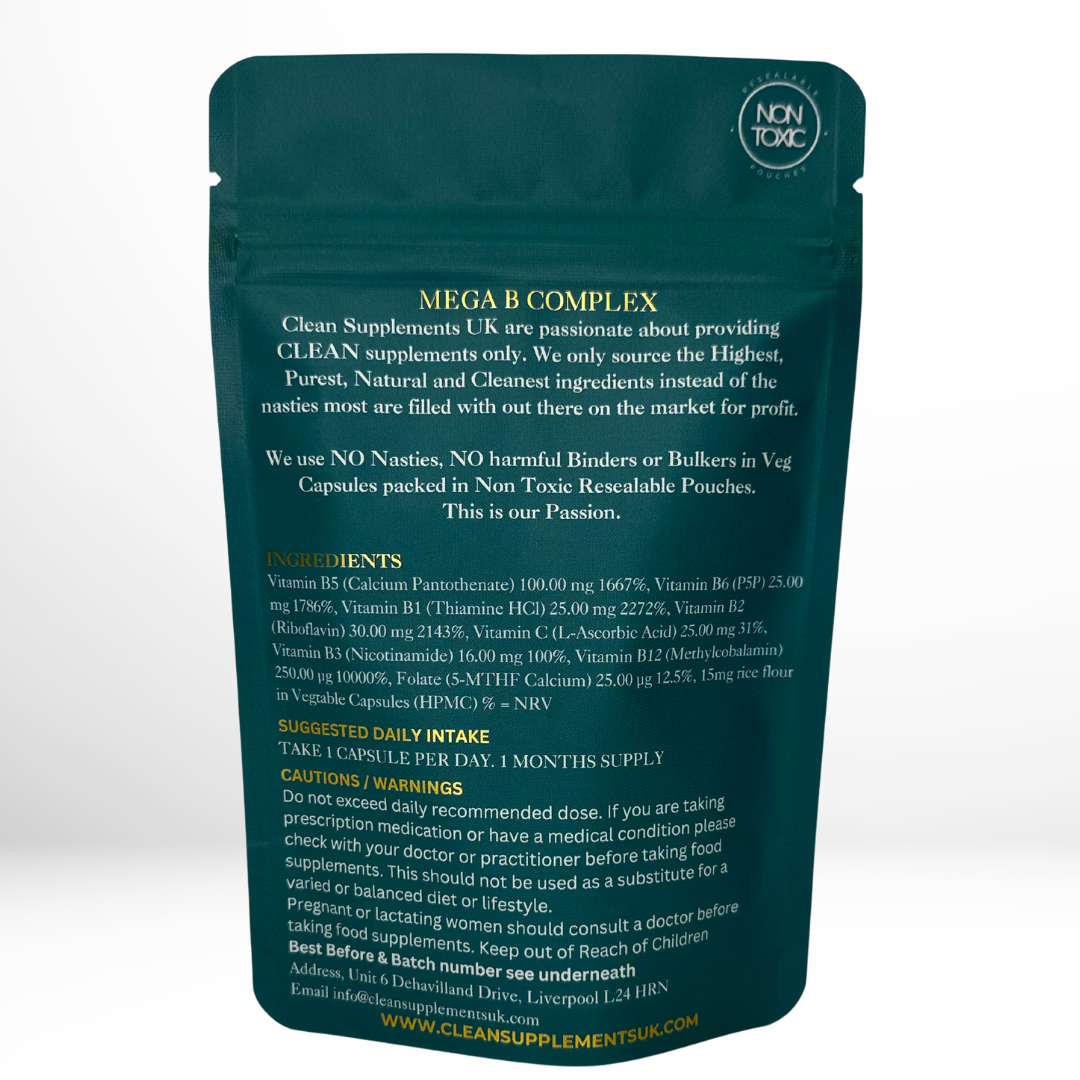 Mega B Complex High Potency P5P – Clean Energy, Focus & Stress Support | UK-Made Vitamin B Supplement