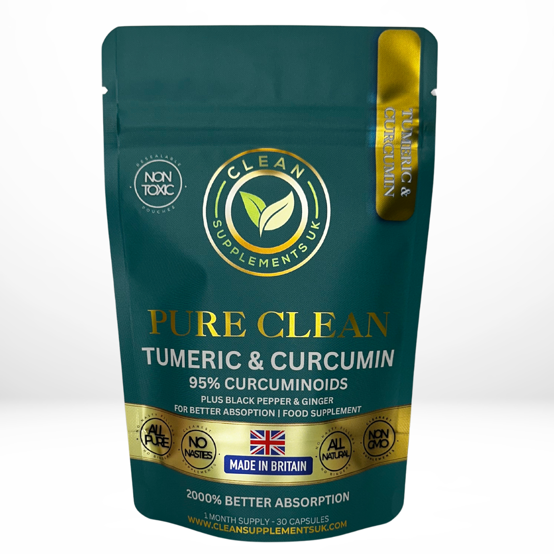 Turmeric & Curcumin 95 % by Clean Supplements UK – Anti-Inflammatory Joint, Immune & Digestion Support with Black Pepper and Ginger, eco pouch.